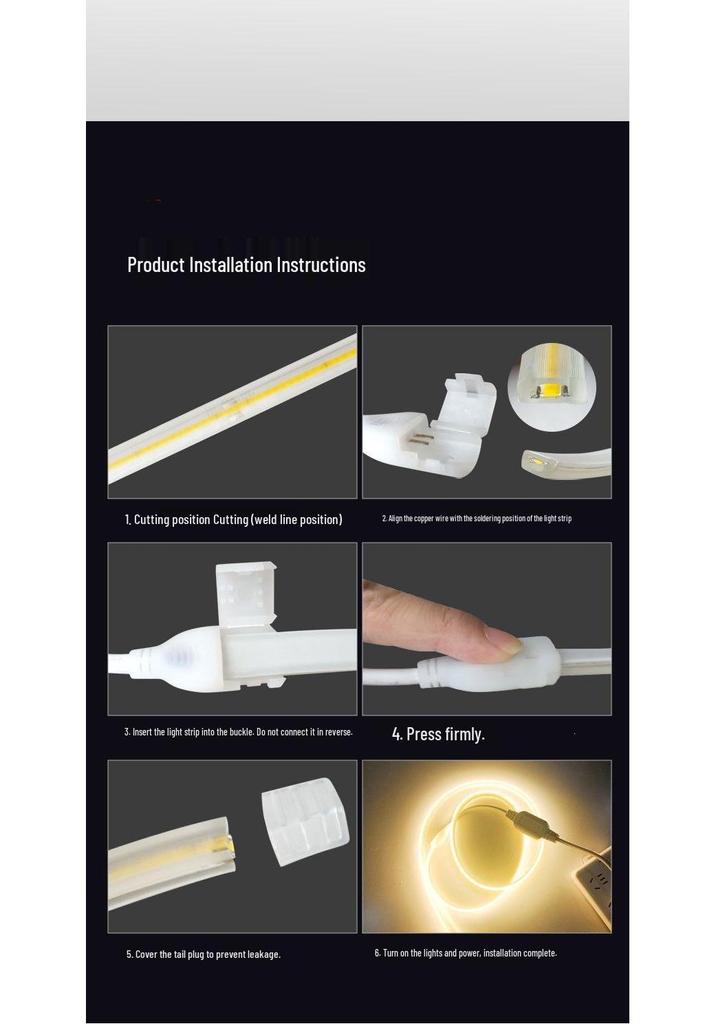 Waterproof 220V Silicone COB LED Strip Light - Bright, No Dark Spots, Indoor/Outdoor Use for Living Rooms