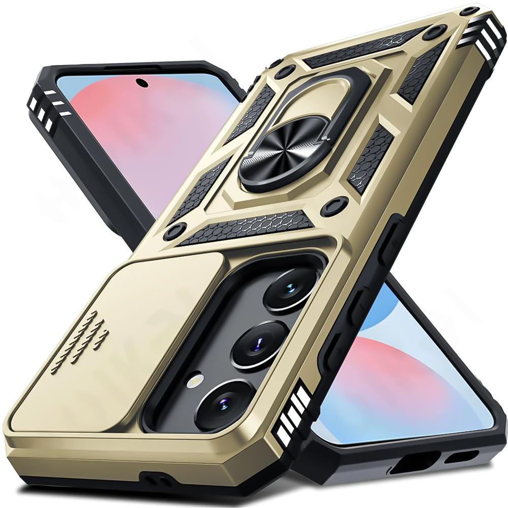 Military Armor Camera Slide Case For Samsung A16 A55 A35 A15 A53 A13 A73 A33 A52 A54 A34 A14 A24 Magnetic Ring Stand Phone Cover