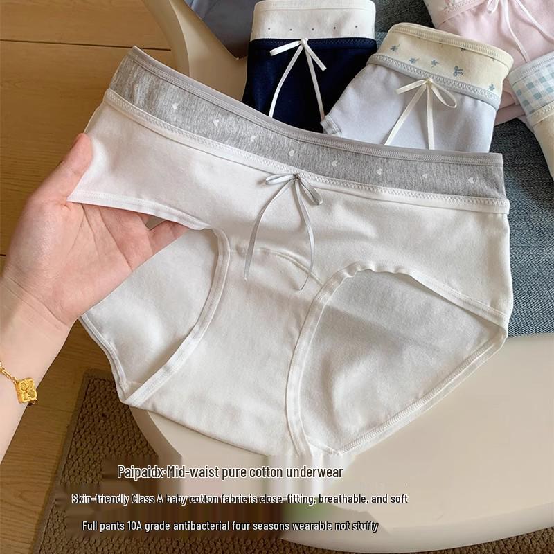 Damen Hautfreundliche Schleife Spitzen-Slips - Atmungsaktiv, Antibakteriell, Mittelhoch, Reine Baumwolle, Süßes Dreiecksdesign