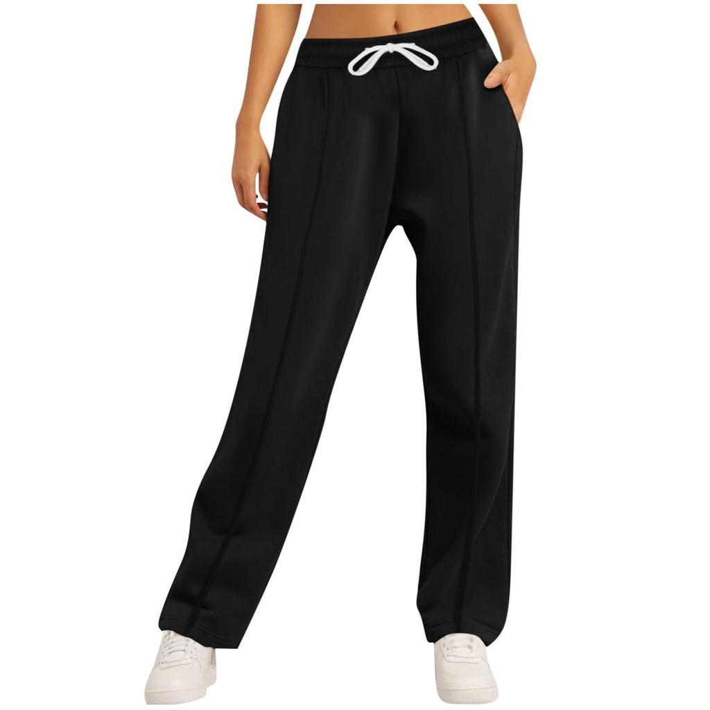 Women's High Waist Drawstring Straight Wide Leg Sweatpants Color Casual Pants