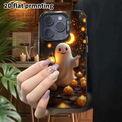 Phone Case: 2D Flat, Suitable for iPhone 18 17 16 15 14 13Pro In Rainbow Silver, Couple Style, Timah Lantern Ghost, Christmas and Halloween Gifts