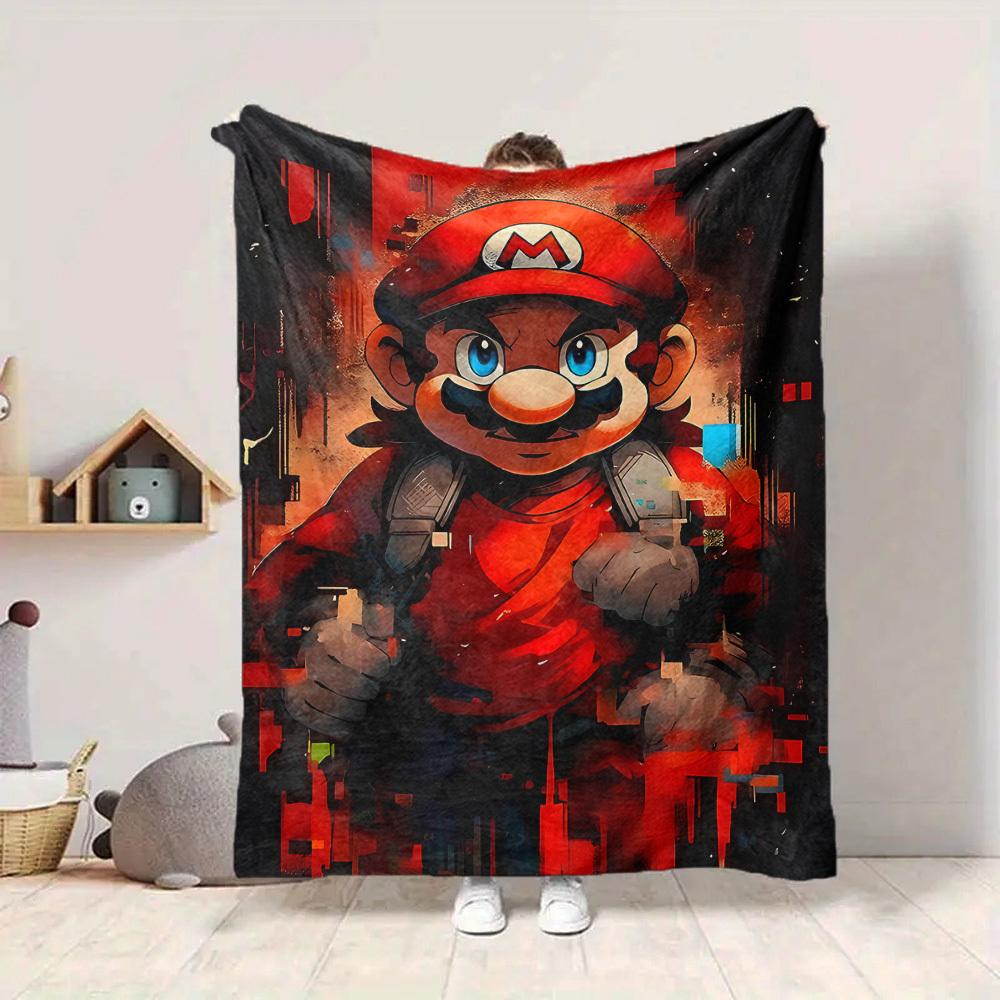 1pc Mario Adventure Gaming Cozy Print Blanket Lightweight Warm Flannel Throw Blanket For Sofa, Bed, Living Room