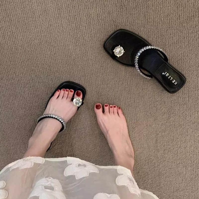 Mode Kristall Damen Zehensteg-Slipper Lässig Neue Schuhe Sommersandalen Trend 2025 Mode Eckige Zehen Flip Flops Damen Pantoletten Sandalen