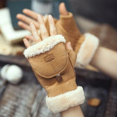 Cycling Gloves, Women's, Warm, Velvet, Thick, Flip, Half Finger Gloves