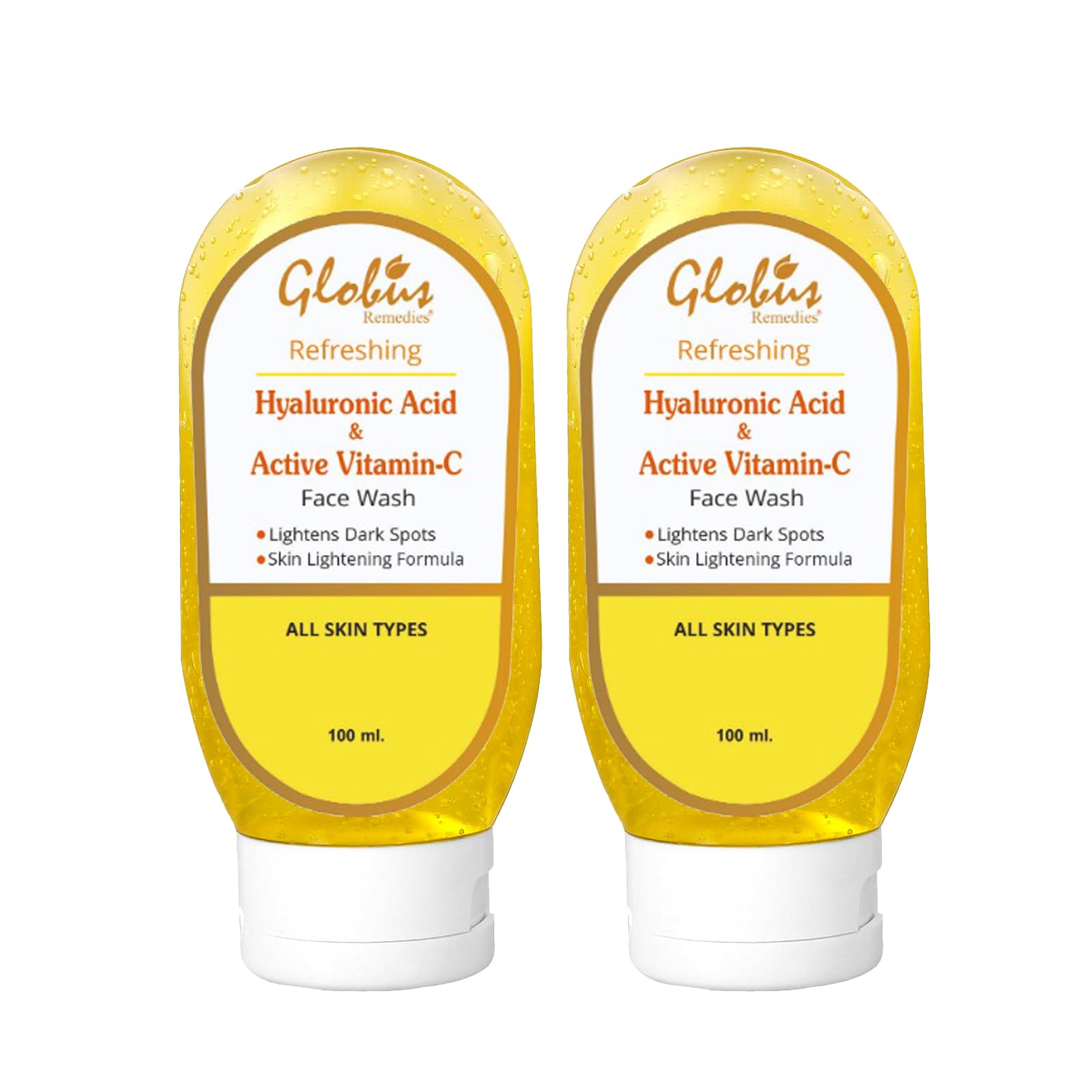 Globus Refreshing Anti Ageing Face Wash with Hyluronic Acid and Vitamin C - 100 ml (Pack of 2)