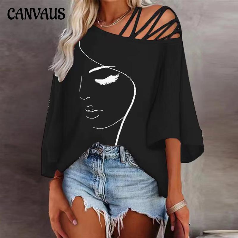 Sommer Damen T-Shirt Mode Spleißen Lose Slant Neck Casual Tops Bedrucktes T-Shirt