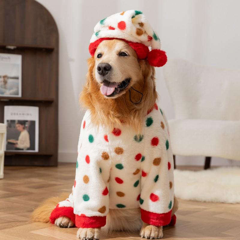 Winter Dog Pajamas Large Breeds - Polka Dot Fleece Four-Legged Coat Warm Sleepwear Medium To Extra Dogs