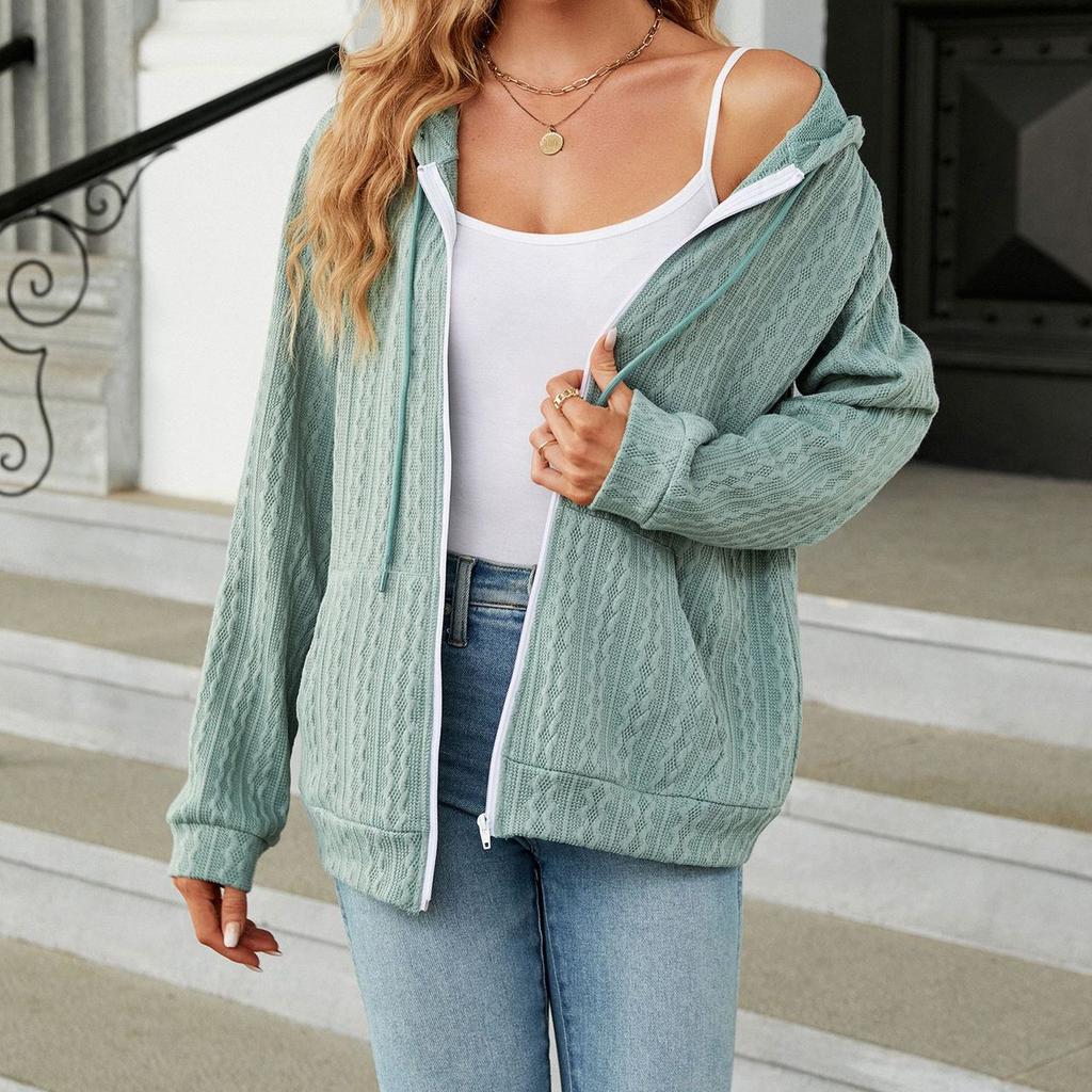 JKASHDK Women's Fashion Casual Solid Color Print Autumn Winter Long Sleeve Hooded Jackets & Coats