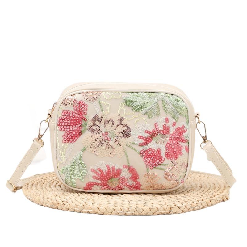 New Floral Embroidery Sequined Women's Bag Casual Versatile Bag Commuter Shoulder Messenger Women's Bag