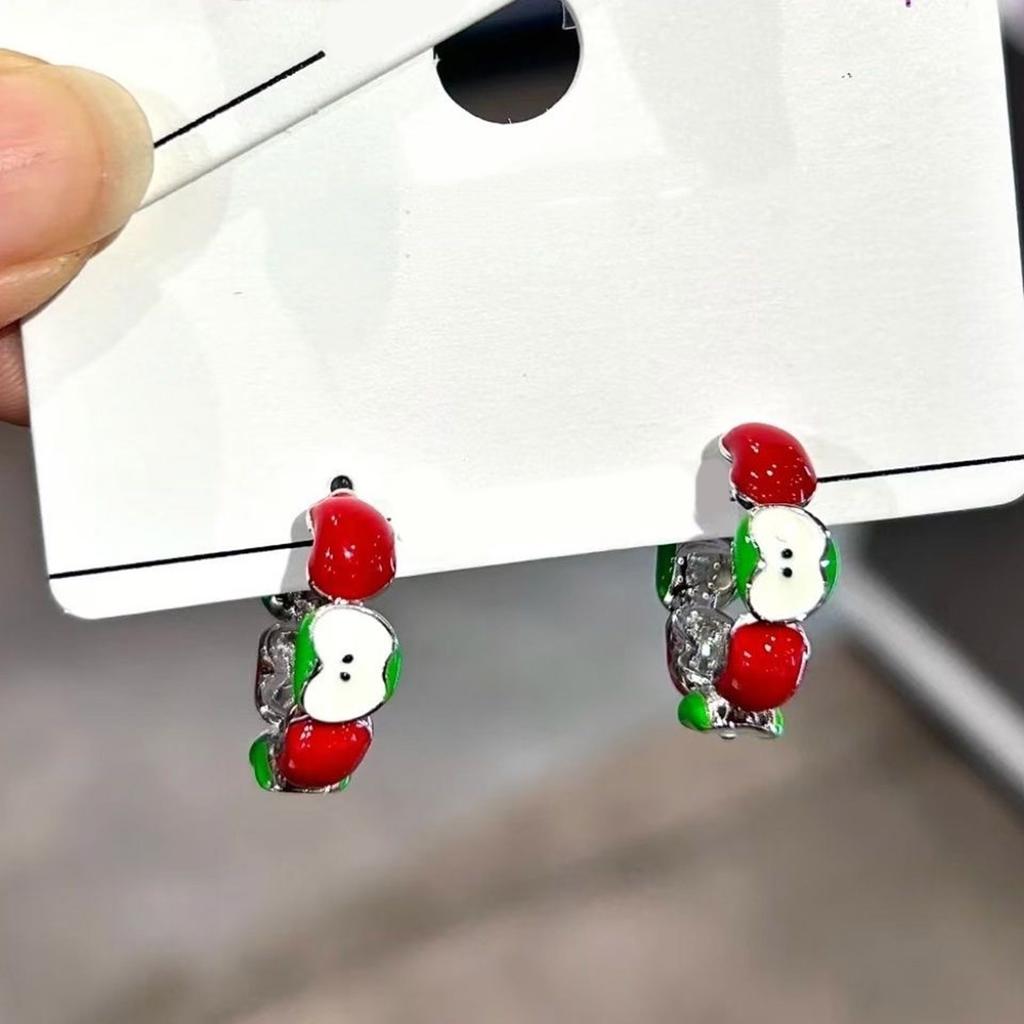 Elegant Apple Stud Earrings Accessory Crafted from High Quality Alloy with Sparkling Zircon for Fashionable Women