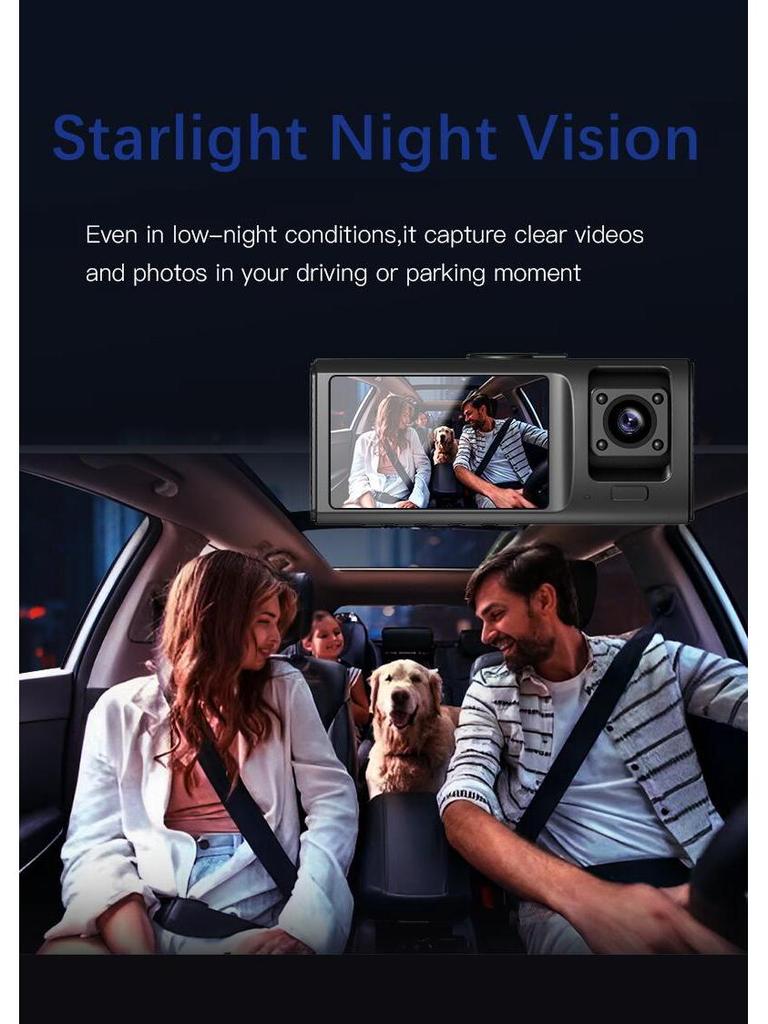 3-Channel 1080P WiFi Dashcam with Infrared Lights for Interior, Exterior, and Rear Recording
