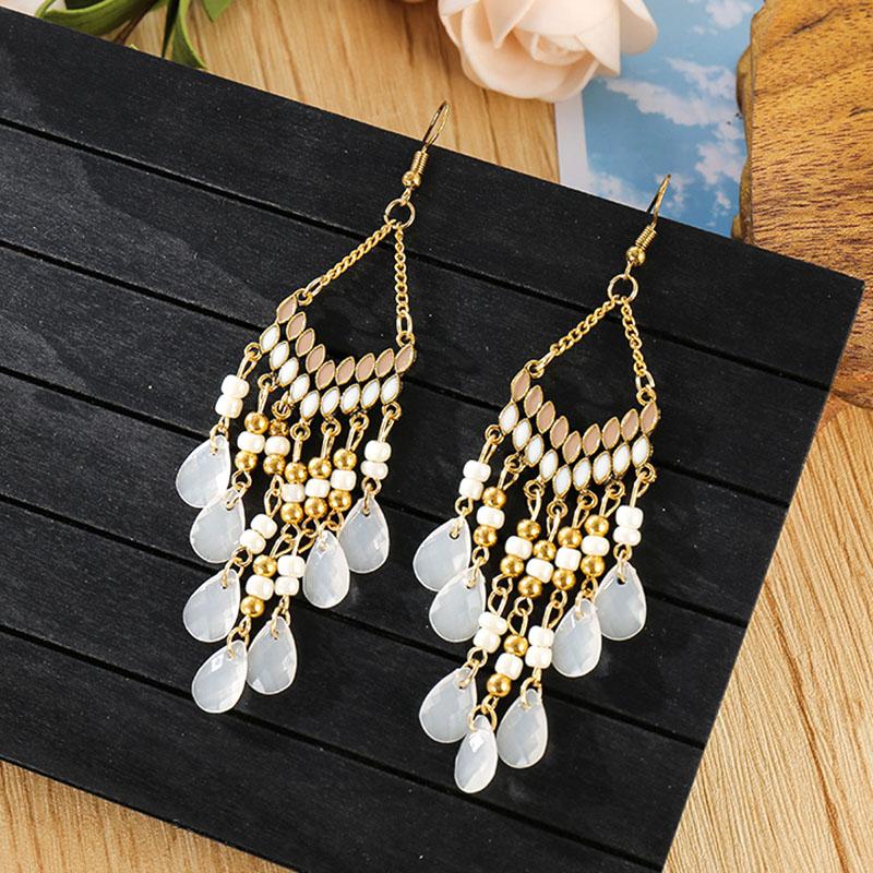 

Classic Bohemian Water Drop Earrings for Women Ethnic Elegant V-Shaped Long Gold Color Metal Earring Party Vacation Jewelry білий