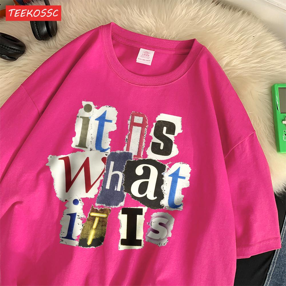 Fashion Cotton WomenS TShirts It Is What Funny Letter Printing Tops Oversize ONeck Soft Short Sleeve Summer Female Clothes