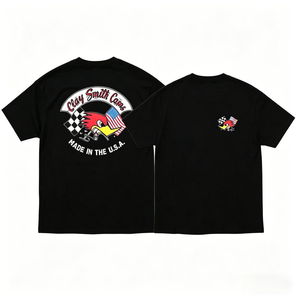 Old School Retro Motor Racing Cartoon Bird Graphic Short Sleeve T Shirt Unisex Cotton American Flag Print Casual Street Fashion Tee