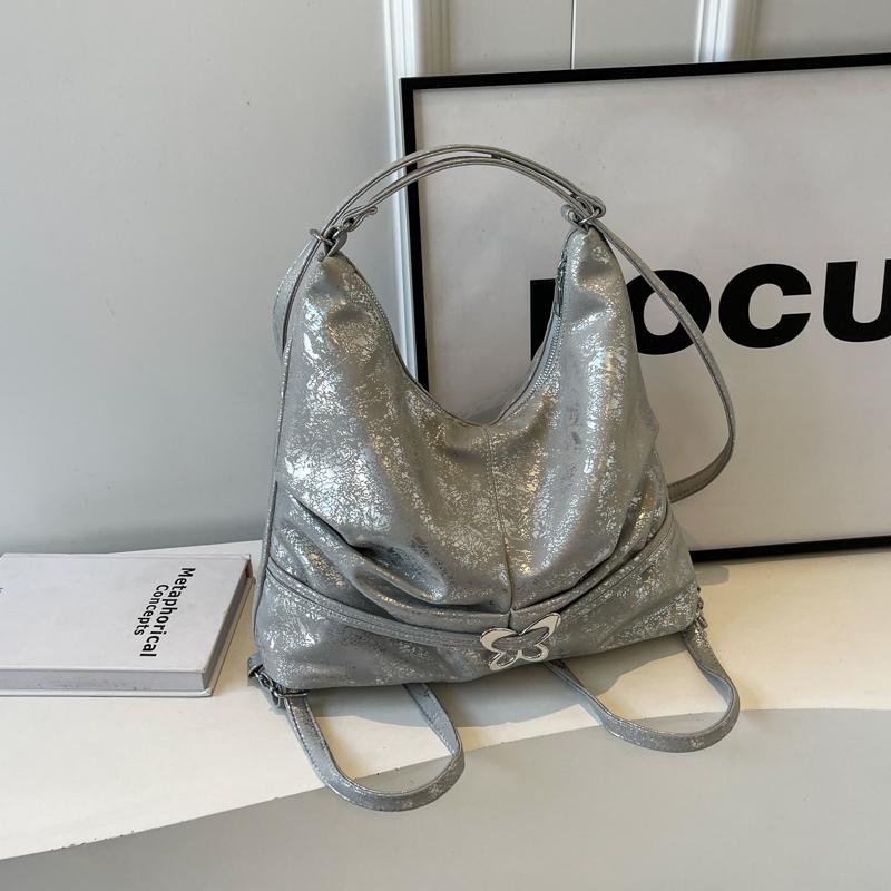 Women's shoulder bag Backpack PU material Fashion high-quality fabric soft delicate metal bow decorated book bag student white