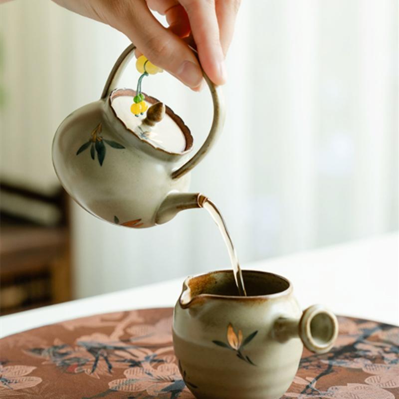 Chinese Hand-painted Butterfly Orchid Ceramic Teapot Small Capacity Handmade Tea Pot Beauty Tea Infuser Kettle Household Tea Set
