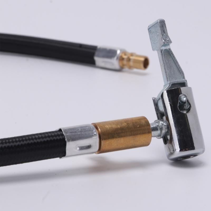 Inflator Hose Replacement Set, Tire Hose Adapter with Braided Line, Clip-On Chuck and 3 Brass Adapters for Refill