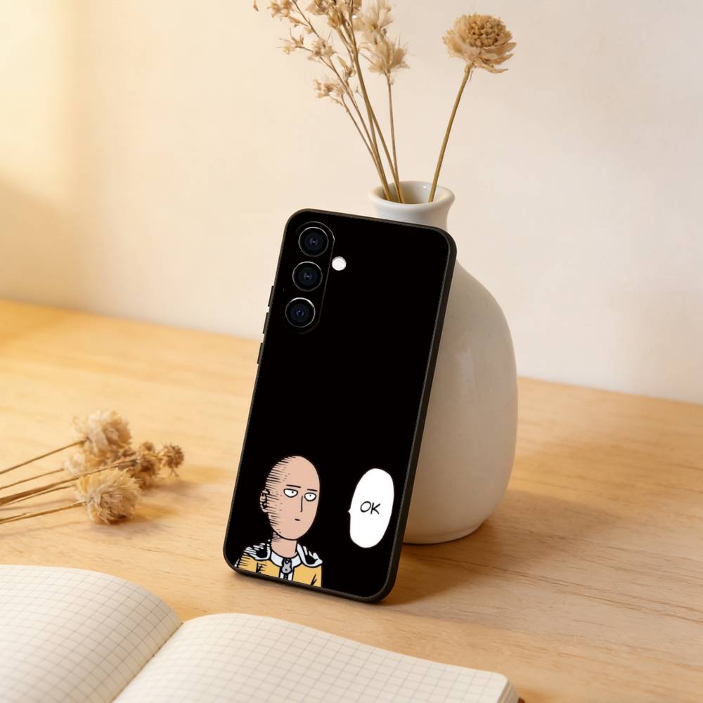 

One-Punch Man Saitama Phone Case Black Silicone Soft For Samsung Galaxy A73,A72,A71,A70,A53,A52,A51 Samsung a71 5g