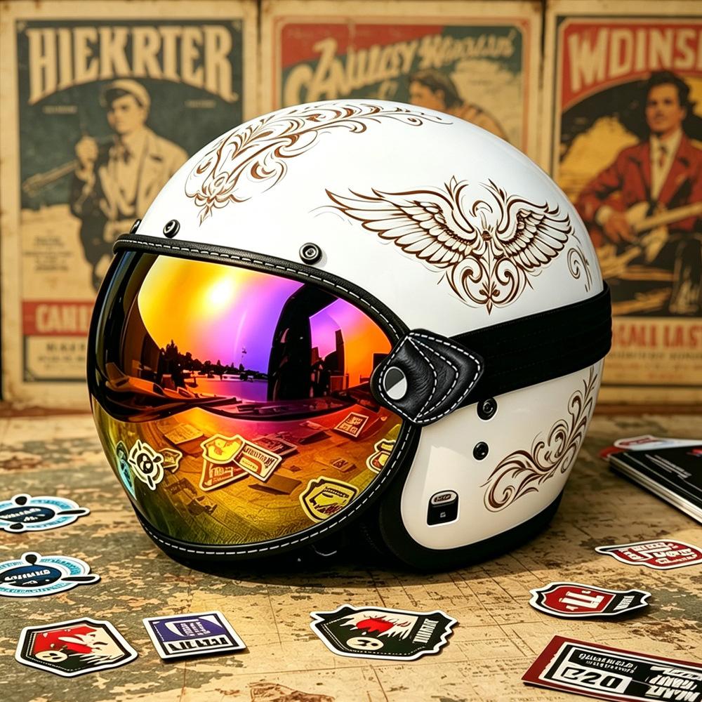 Bubble Mirror Vintage Classic Helmet Mask Motorcycle Goggles Cruise Car 3/4 Helmet Riding Goggles
