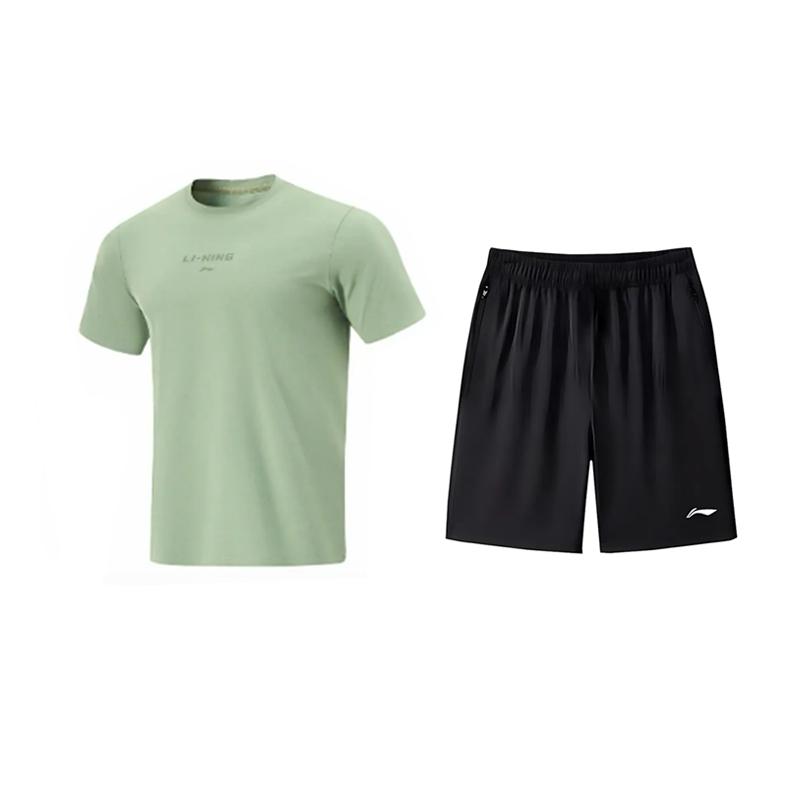 

Li-Ning Breathable Letter Round Neck Versatile Short Sleeve T-Shirt And Mid Waist Shorts Casual Sports Set Unisex sets ATSV115-4+AKSV843-1 L