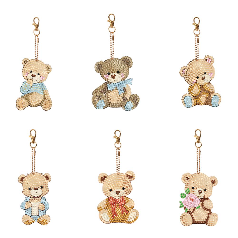 5/6/7PCS Rhinestone Painting Keychain Pendant Diamond Art Keyring Rose Grey Dragon Cute Kitten Envelope Flowers Mandala