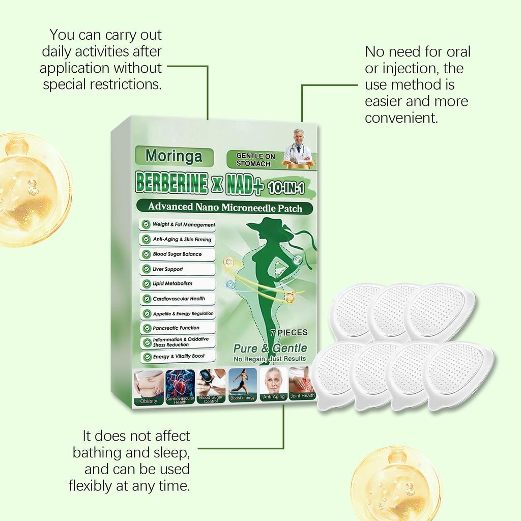 Moringa Berberine × NAD+ 10-in-1 Advanced Nano Microneedle Patch 7pcs - Weight & Fat Management Patches