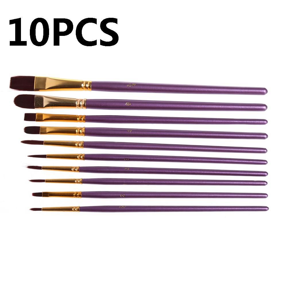 10pcs/set Purple DIY Art Supplies Watercolor Pen Nylon Hair Paintbrush Oil Painting Brush