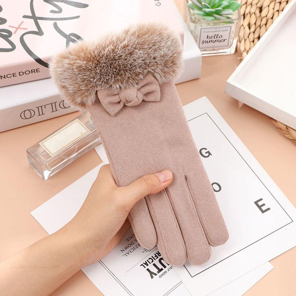 Schleifen Plüschhandschuhe Einfarbige Damen Fäustlinge Weiche Winter-Samthandschuhe Reiten