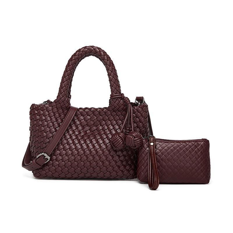 High Texture Pure Hand-Woven Bag Double Handbag Spring And Summer Soft Leather Women'S Bag Fashion Shoulder Messenger Bag