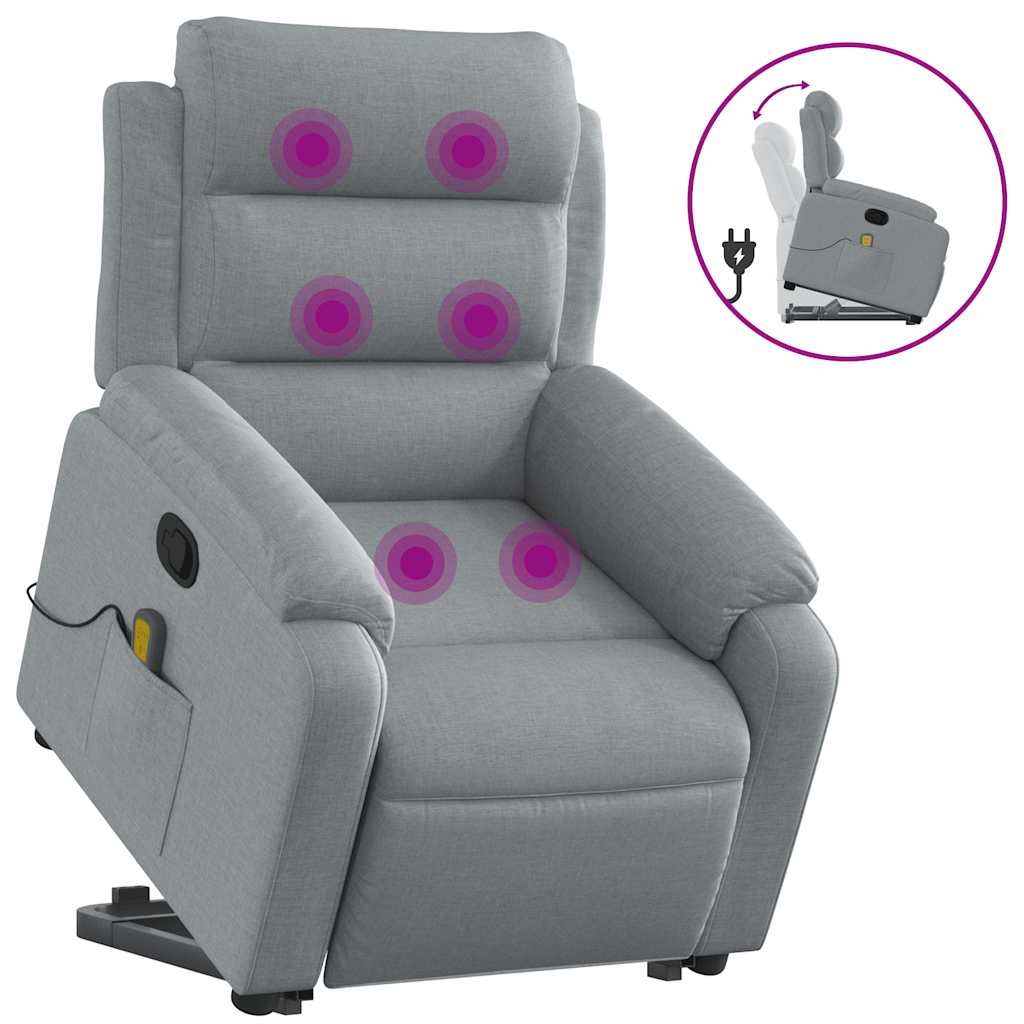 Massage Recliner with Rising Function Light Grey Fabric