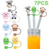 7Pcs Silicone Cute Animals Straw Covers Reusable Cartoon Animals Straw Caps Funny Tumbler Straw Plugs for Stanley 30/40 OZ Cups