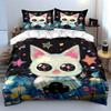 Cute Cat Starry Night Decoration Set Soft Comfortable Duvet Cover Bedding Set Included 1*Duvet Cover & 2*Pillowcases Gift