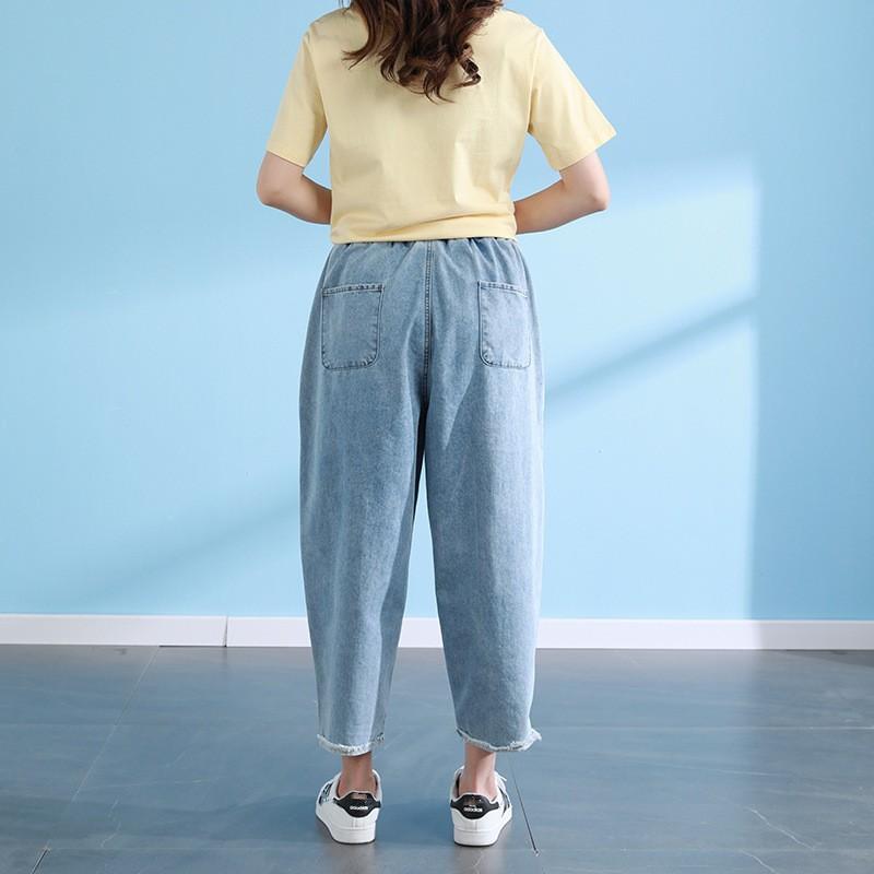 Women's Spring Summer Loose Washed Jeans Raw Edge Casual Harlem Pants