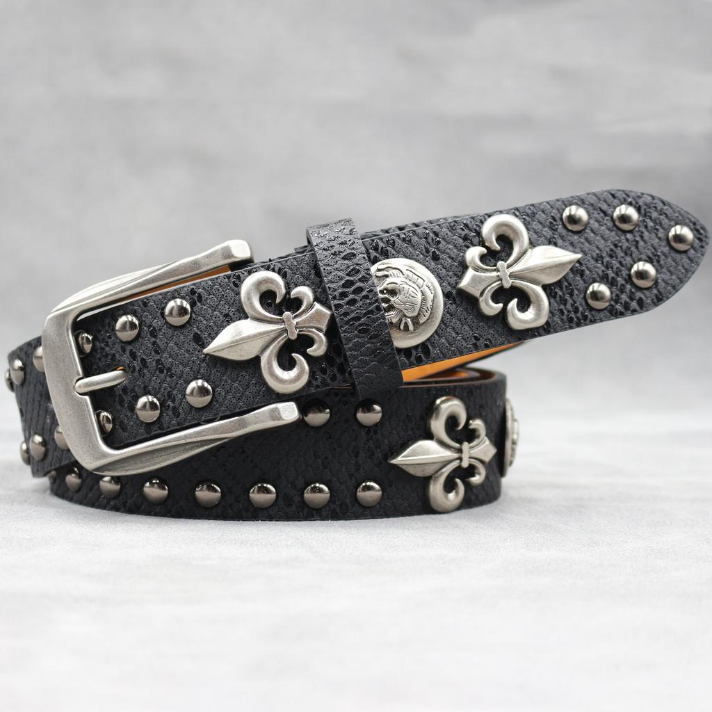 Original Skull Rivet Belt Punk Men'S Belt Women'S Snake Pattern Decorative Belt