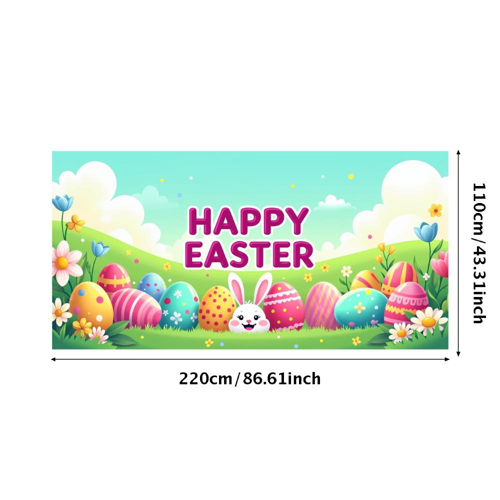 Happy Easter Banner Bunny Ears With Colorful Eggs Butterflies Backdrop Decorations Spring Celebration Background Party Supplies