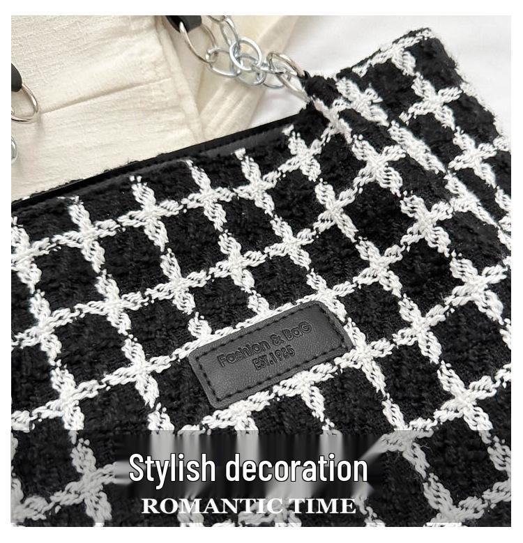 2023 Karierter Woll-Tote: Herbst/Winter Damen Vielseitige Schulter-Eimer-Tasche, Große Kapazität