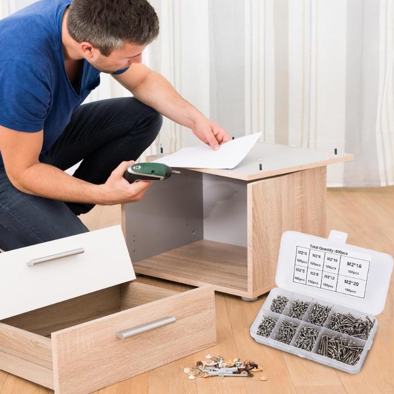 800PCS/Box Self Tapping Screw Kit M2 Carbon Steel Cross Drive Flat Head Self Drilling Screw DIY Industrial Screw Thread Fastener