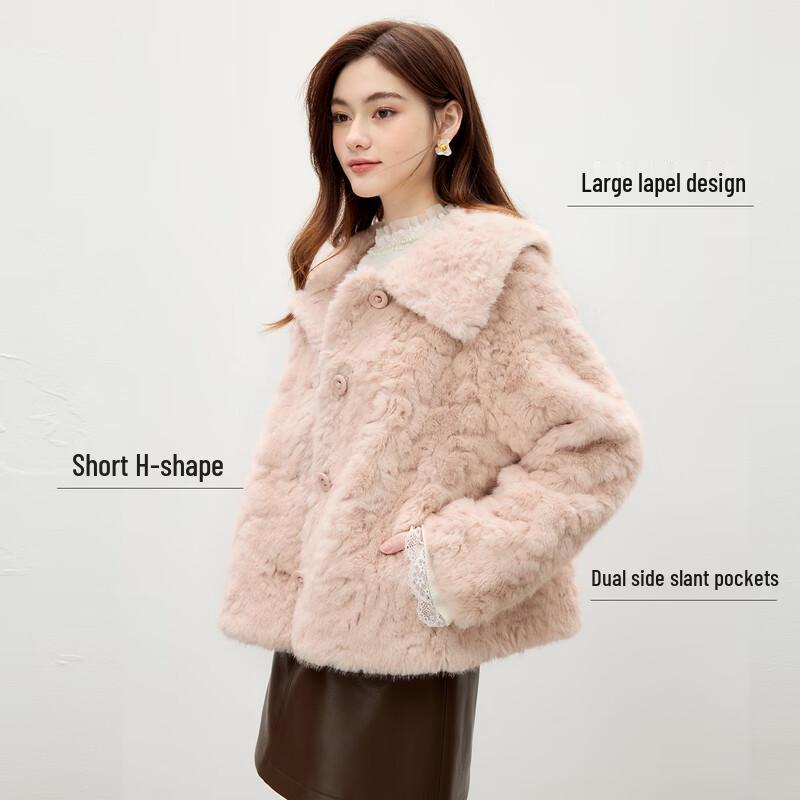 

Qiushui Yiren Ретро Короткое пальто с лацканами из искусственного меха и кулиской XL