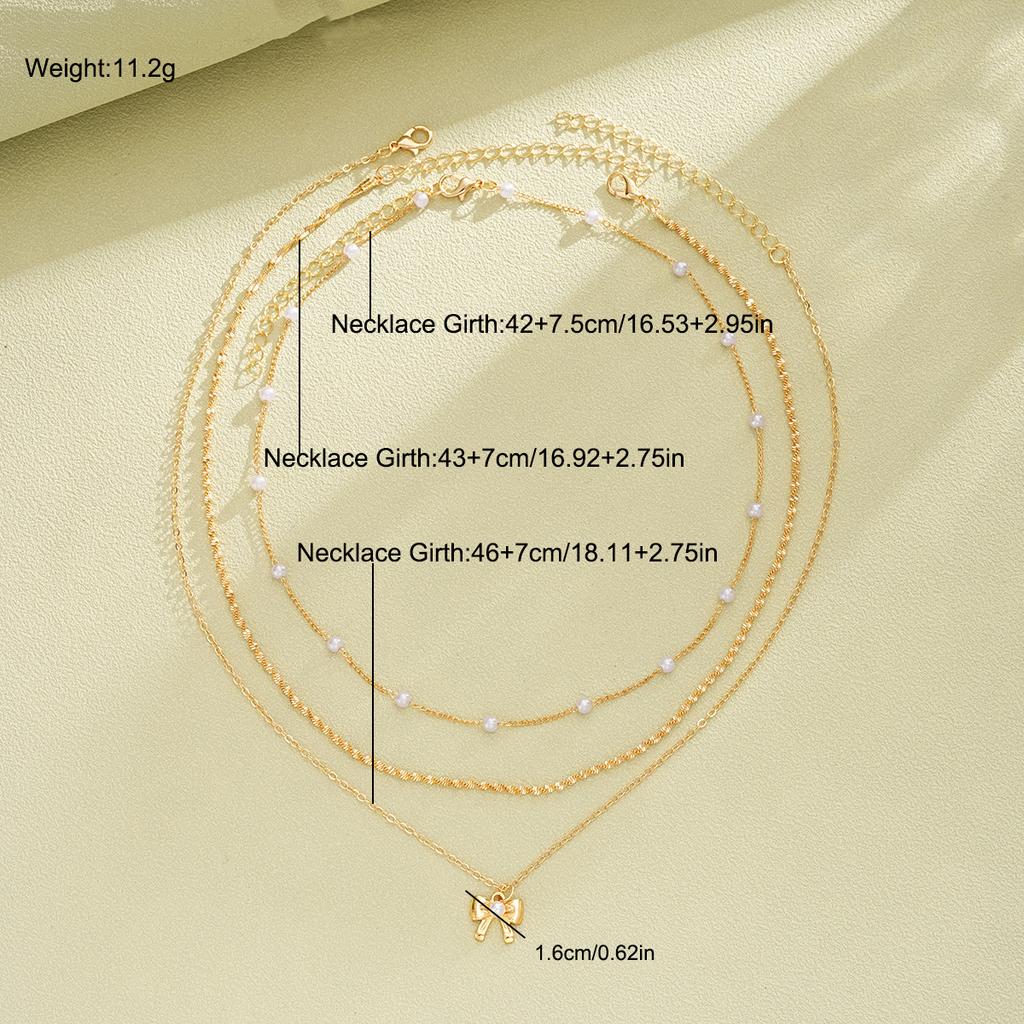 3Pcs/Set Imitation Pearl Bowknot Pendant Necklaces For Women Temperament Gold Color Twisted Chain Necklace Set Exquisite Jewelry