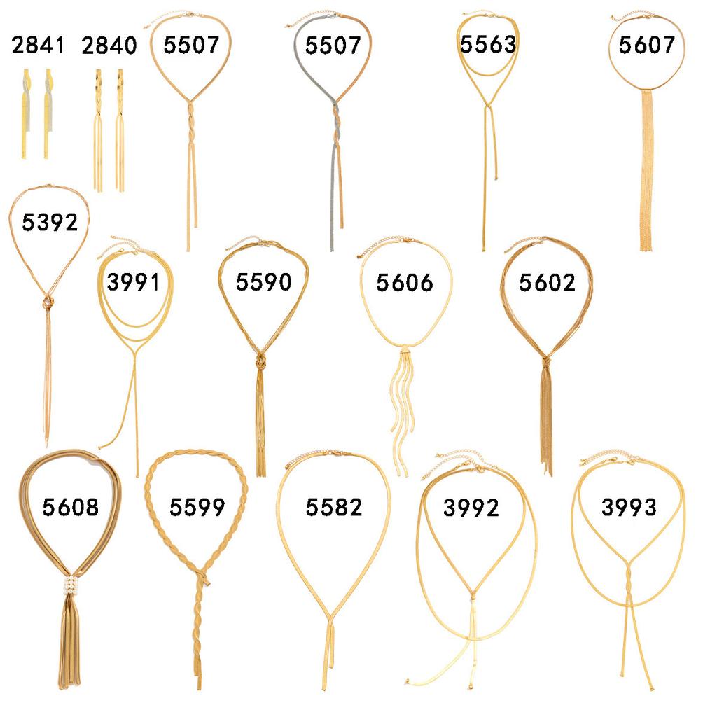 Hip-hop Metall Vind Slangebein Kjede Halskjede, Trendy Geometrisk Lang Vevd Kragebenskjede