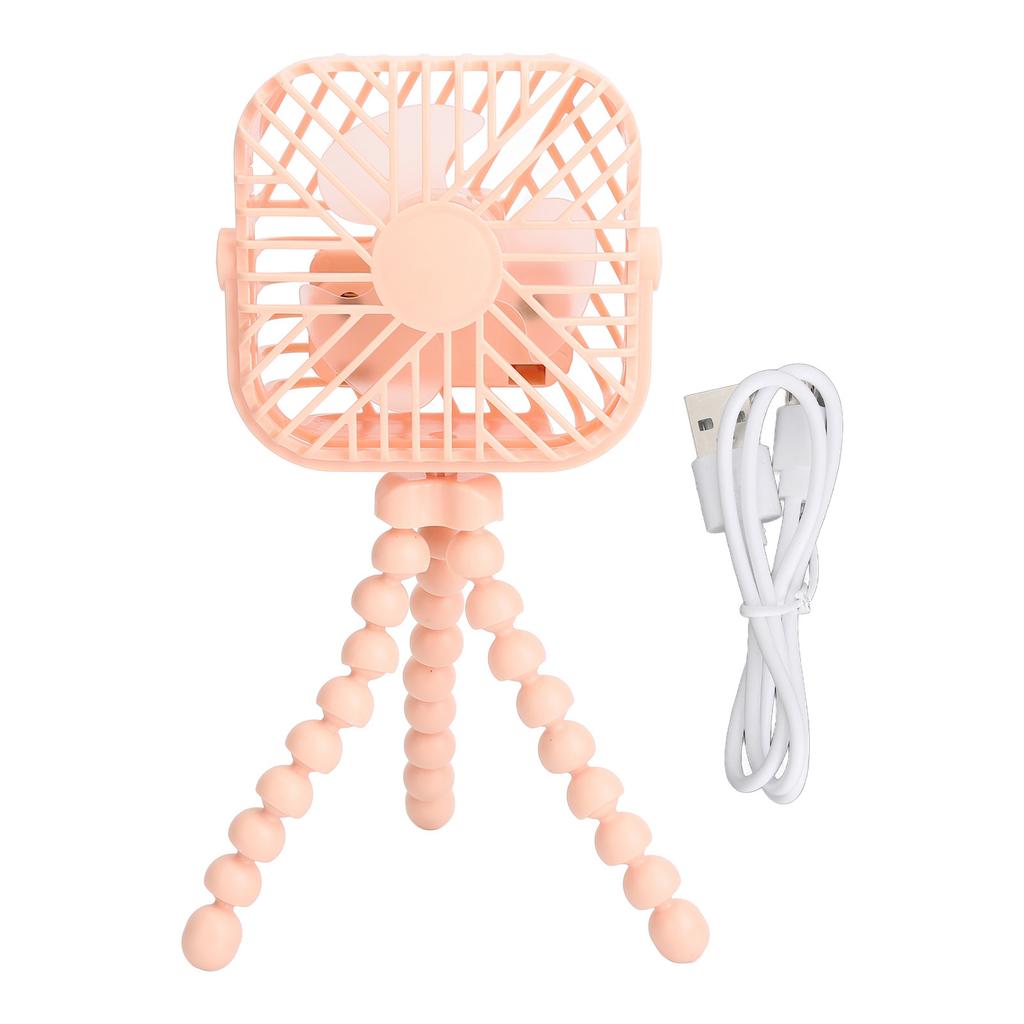 Mini Portable Stroller Fan 3 Speed Rechargeable LED Night Light 360 Degree Rotation Cooling Desk Stroller Fan Pink