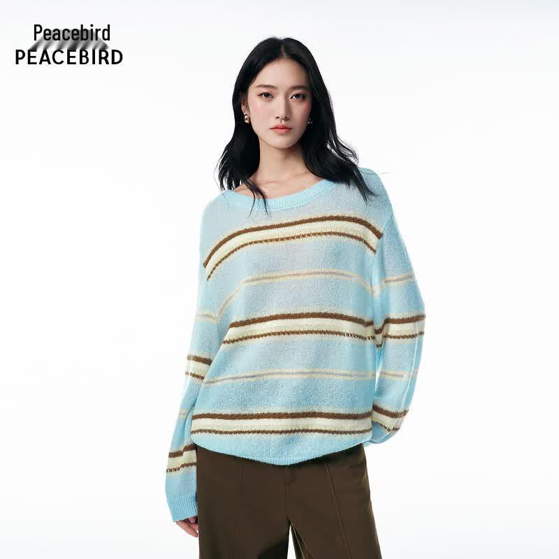 Peacebird Women s Spring Alpaca Blend Striped Knit Sweater A1EEG1127 XS