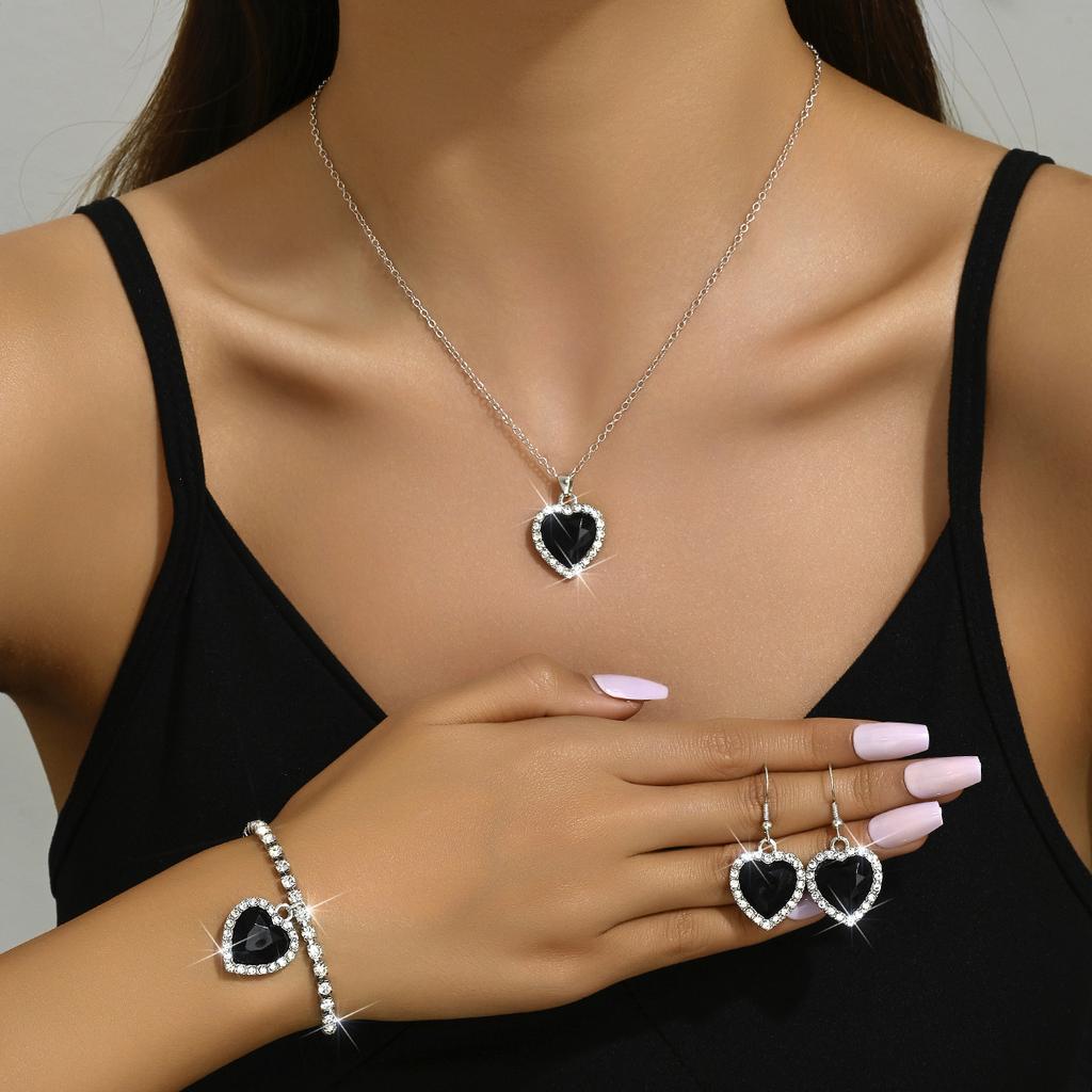 Full Diamond Crystal Jewelry Set Heart of The Ocean Three-piece Necklace Earrings Bracelet