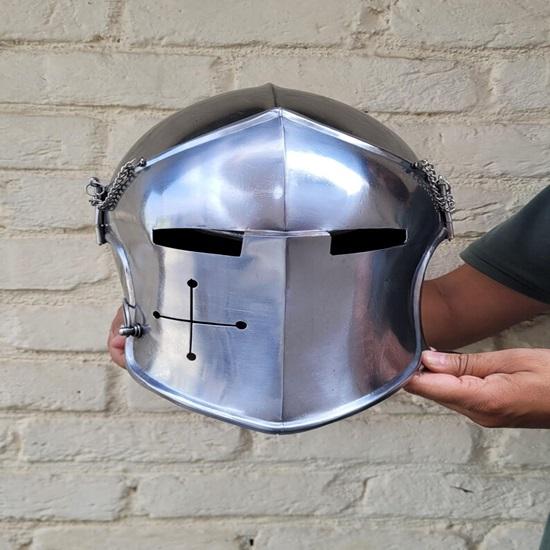 

Средневековый шлем барбута Шлем рыцаря ручной работы для LARP, косплея Домашний декор