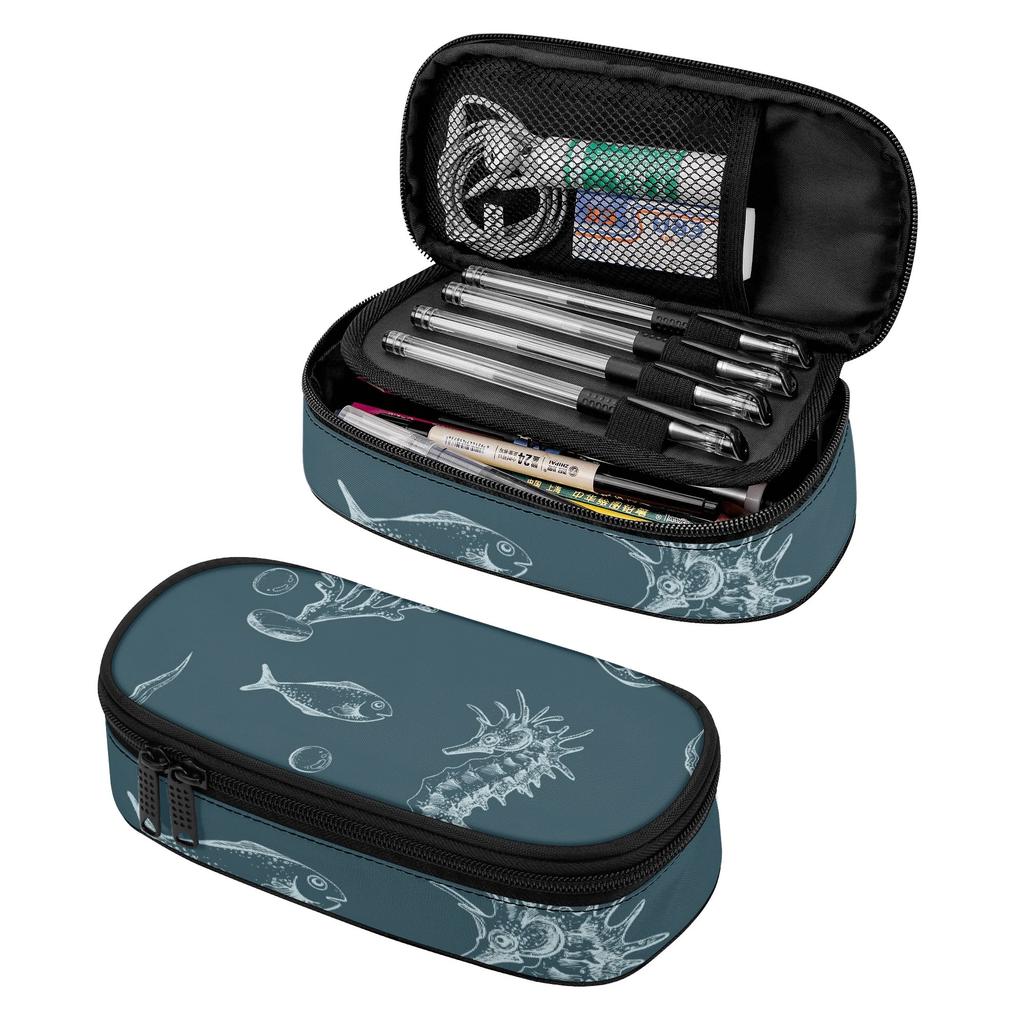 Pen Case Large Capacity Zipper Closure 300D Polyester with Main Pocket Mesh Layer and Removable Pen Divider for Classroom Use