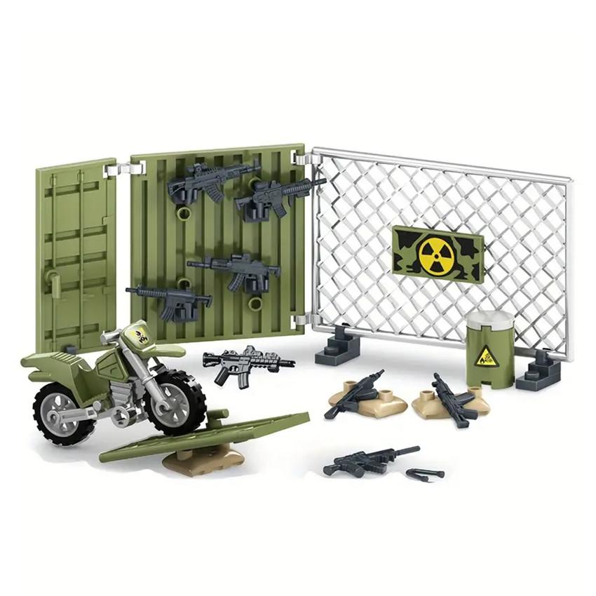 Bai Fen Bai Dolls And Toys Unisex Kids Green 4 In 1 Ww2 Army Military Soldiers Swat Figures Container Weapons War Base Model Building Blocks Bricks Kit Children's Toys Gift