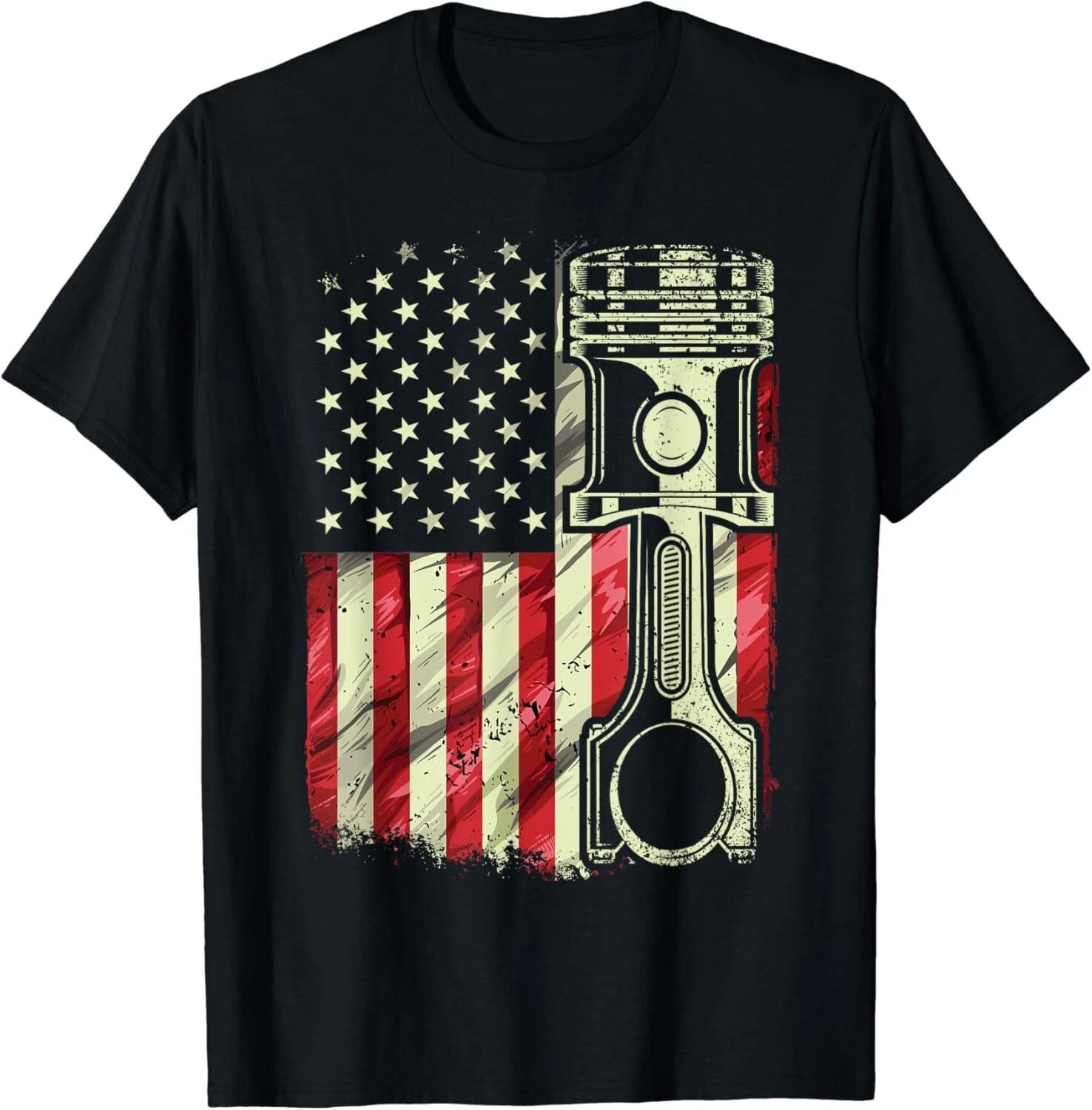 Mechanic American Flag Piston Muscle Car Patriotic Vintage Gift Unisex T-Shirt 2XL