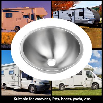 Rundes Waschbecken 40mm Abfluss 12 Zoll Wohnmobil Küche Bad Waschbecken Rostfrei 304 Edelstahl für Boot Wohnmobil