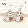 Pink Bow Pumpkin Drop Earrings 1 Pair Acrylic Ghost for Women, Halloween Cute Dangle Hypoallergenic Sensitive Ears with Bucket And Party Costume