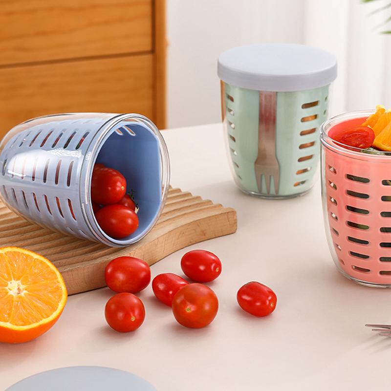 Double-Layer Fruit Sealed Storage Cup With Fork Vegetable Fruit Fresh Container Salad Cereal Nut Fruitful Cup Kitchen Supplies
